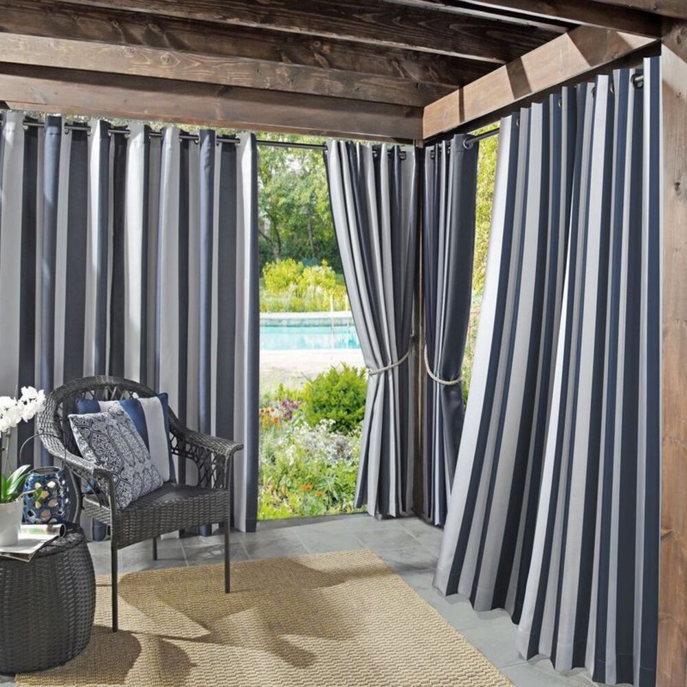 Sun Zero - 95"x54" Valencia Cabana Striped Indoor/Outdoor UV  Indigo